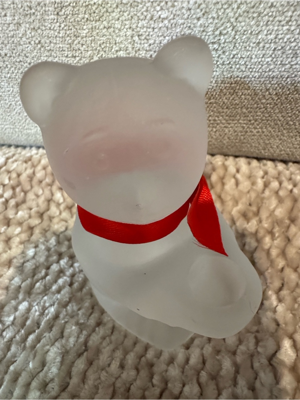 R.O.C. Vintage Small Frosted Glass Bear with Red Bow Mini Candle Holder